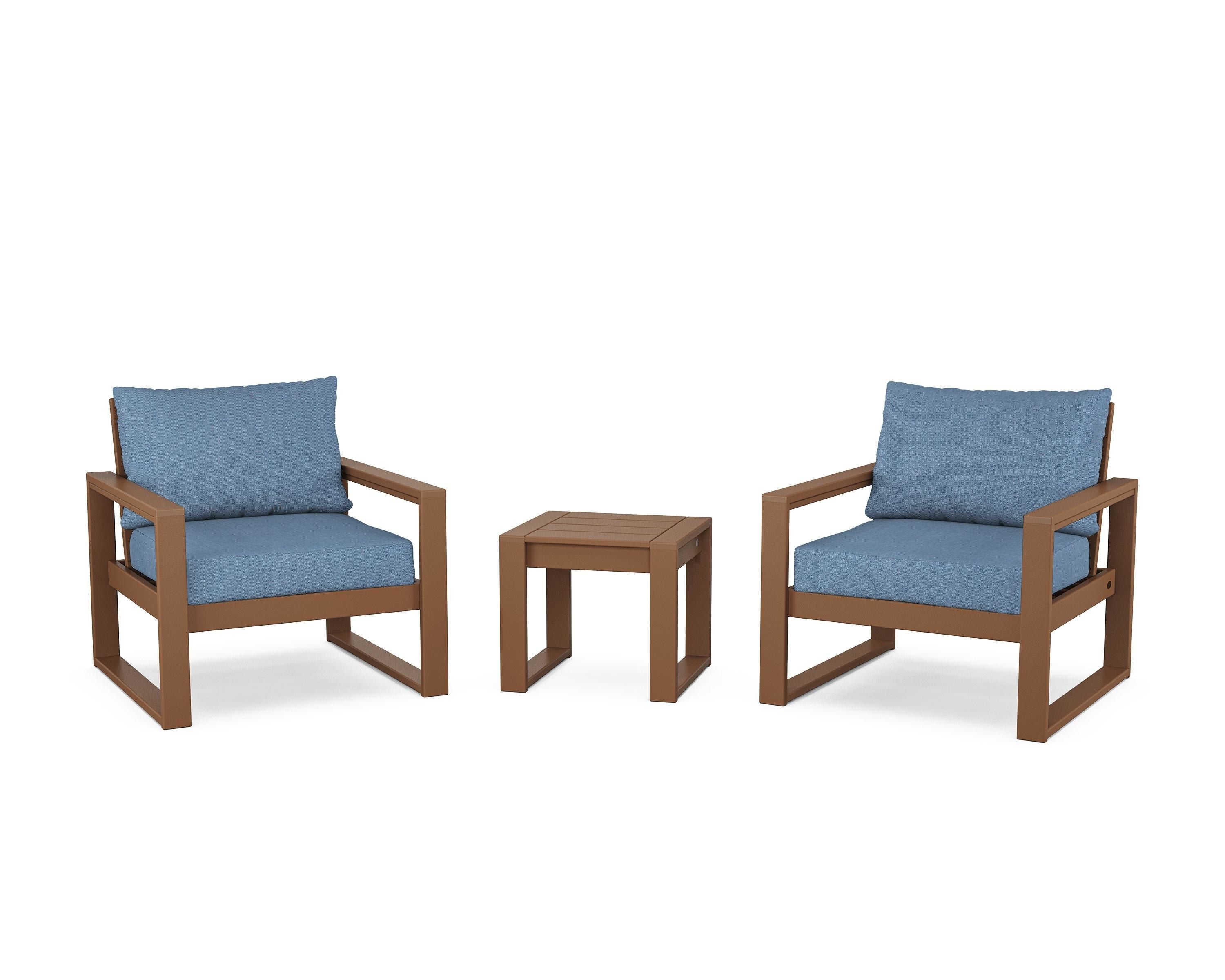 POLYWOOD® EDGE Sectional 3-Piece Deep Seating Set in Teak / Sky Blue