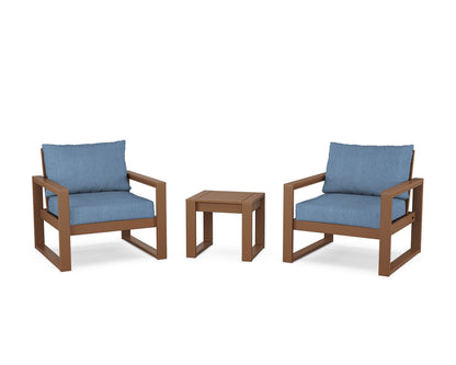 POLYWOOD® EDGE Sectional 3-Piece Deep Seating Set in Teak / Sky Blue