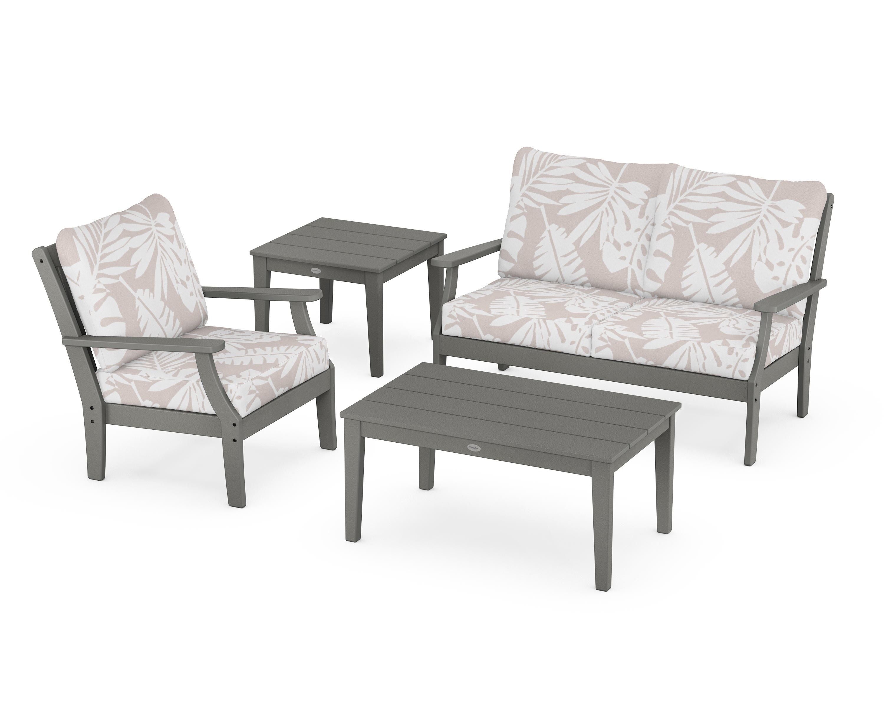 POLYWOOD® Braxton 4-Piece Deep Seating Set in Slate Grey / Leaf Dune Burlap
