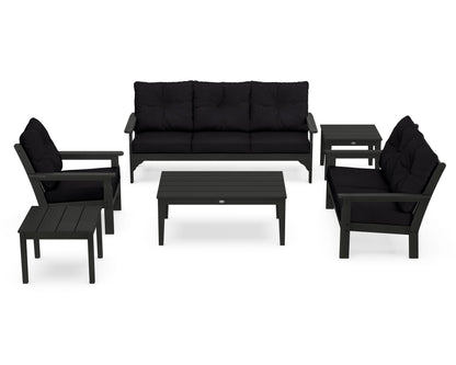 POLYWOOD® Vineyard 6-Piece Deep Seating Set in Black / Midnight Linen