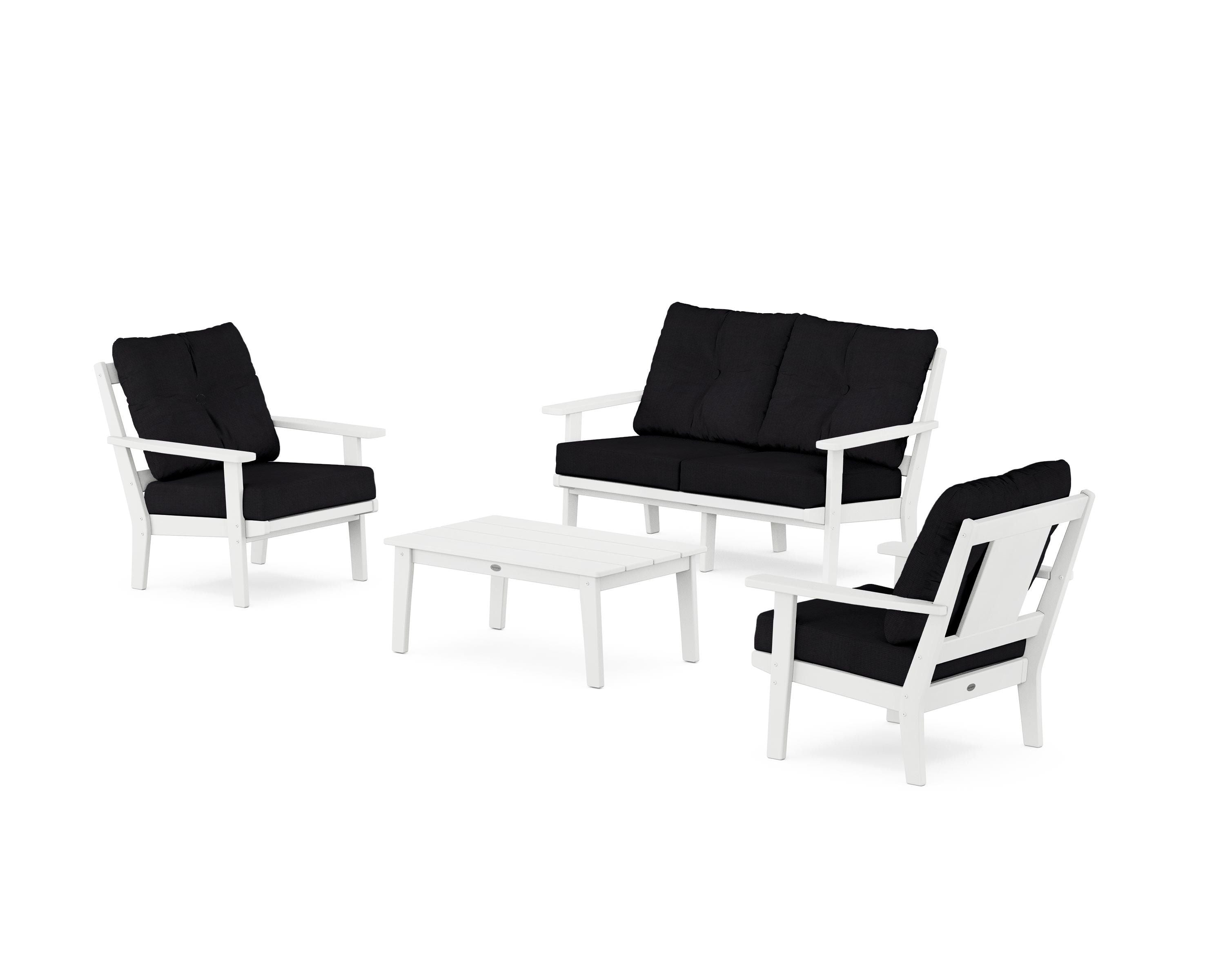 POLYWOOD® Prairie 4-Piece Deep Seating Set with Loveseat in White / Midnight Linen