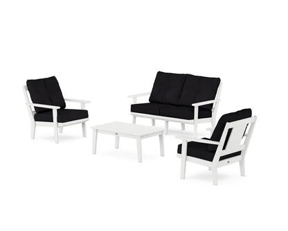 POLYWOOD® Prairie 4-Piece Deep Seating Set with Loveseat in White / Midnight Linen