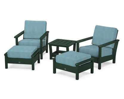 POLYWOOD® Harbour 5-Piece Deep Seating Chair Set in Green / Lattice Sky Blue