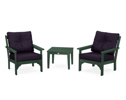 POLYWOOD® Vineyard 3-Piece Deep Seating Set in Green / Navy Linen