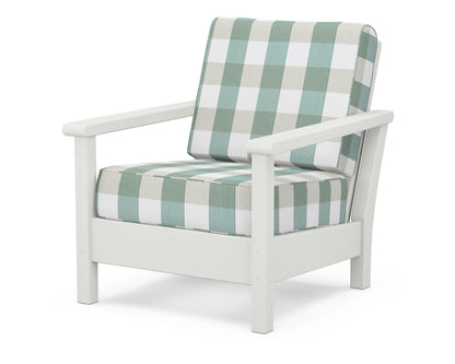 POLYWOOD® Harbour Deep Seating Chair in Vintage White / Buffalo Plaid Glacier Spa