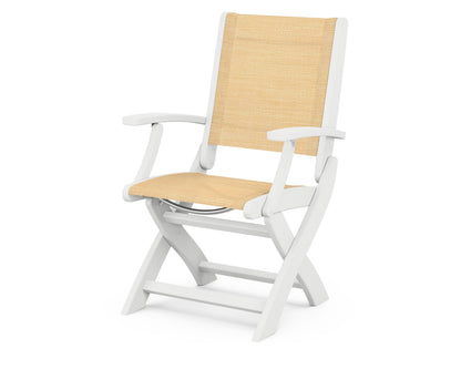 POLYWOOD® Coastal Folding Chair in White / Dupioni Apricot Sling