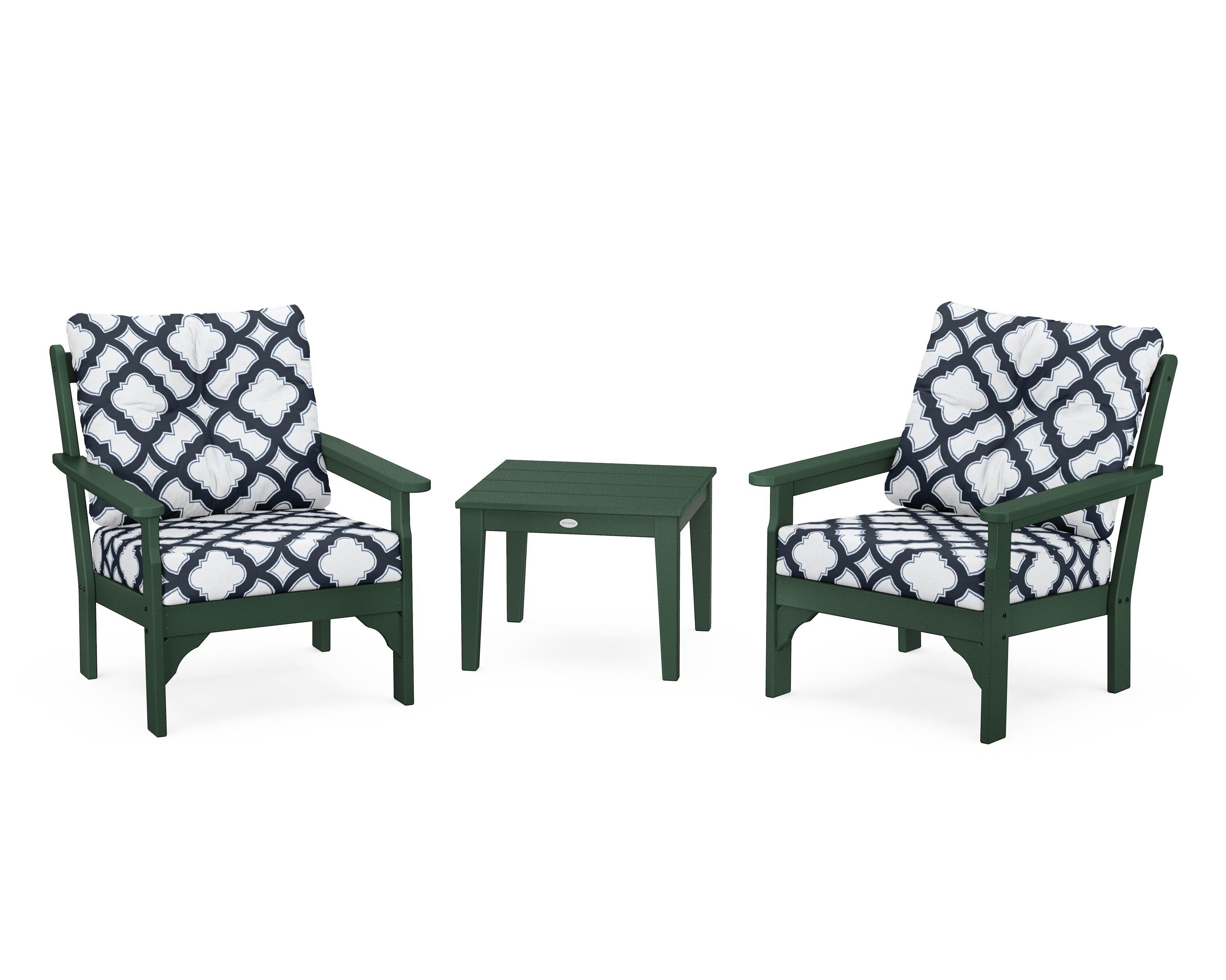 POLYWOOD® Vineyard 3-Piece Deep Seating Set in Green / Trellis Marine Indigo
