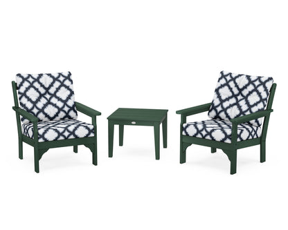 POLYWOOD® Vineyard 3-Piece Deep Seating Set in Green / Trellis Marine Indigo