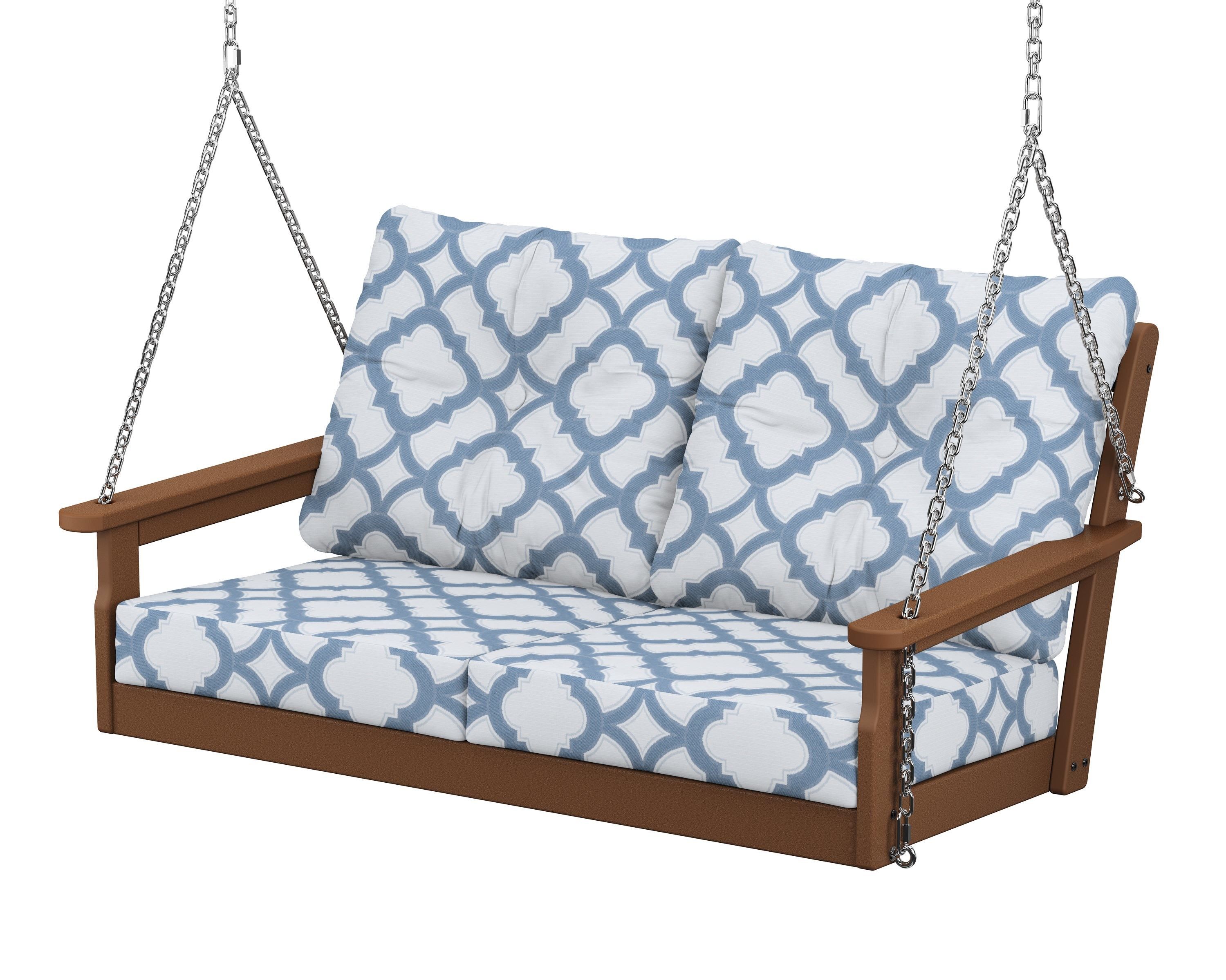 POLYWOOD® Vineyard Deep Seating Swing in Teak / Trellis Sky Blue