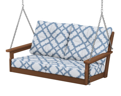 POLYWOOD® Vineyard Deep Seating Swing in Teak / Trellis Sky Blue
