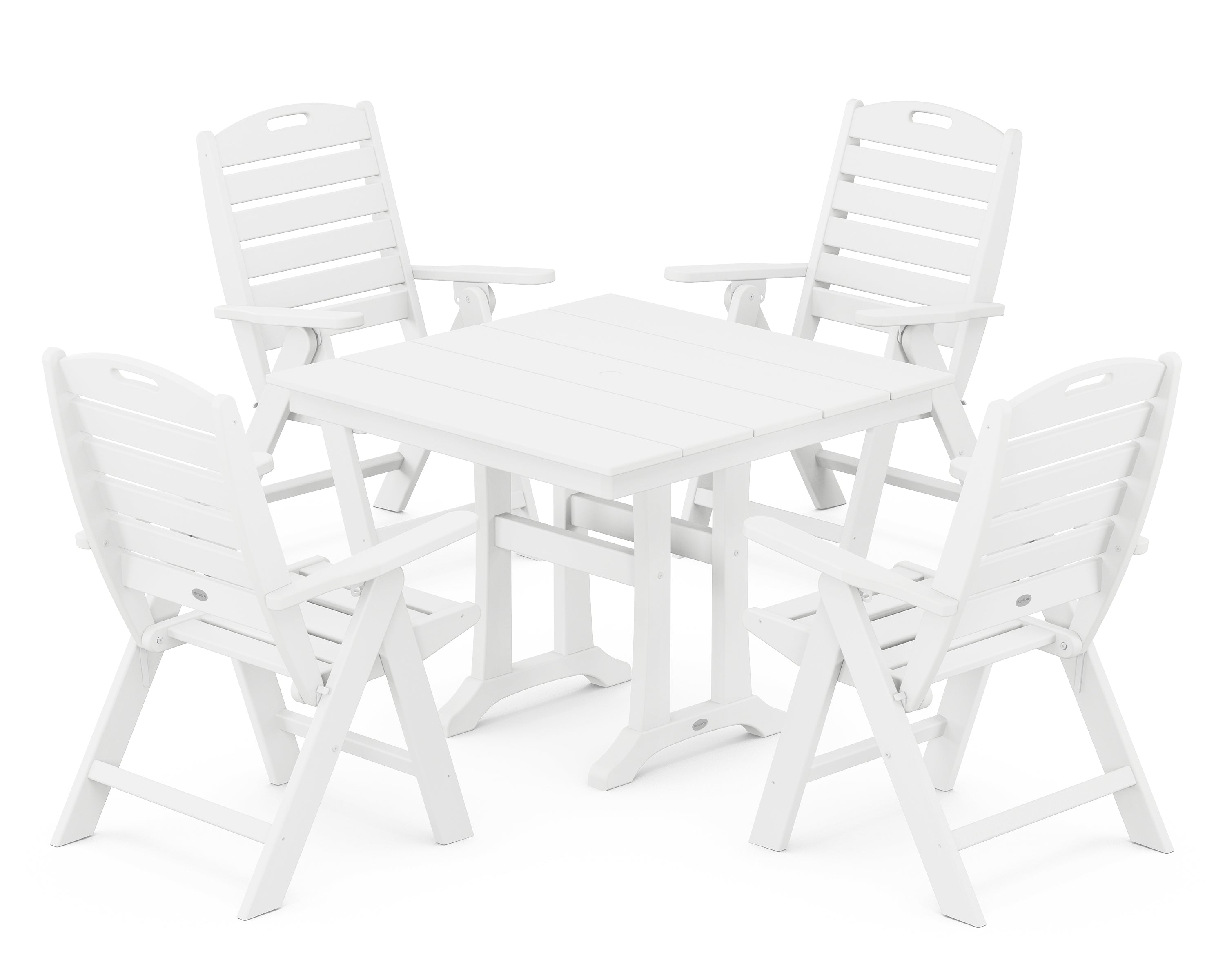 POLYWOOD® Nautical Folding Highback Chair 5-Piece Farmhouse Trestle Dining Set in White