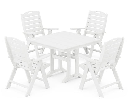 POLYWOOD® Nautical Folding Highback Chair 5-Piece Farmhouse Trestle Dining Set in White