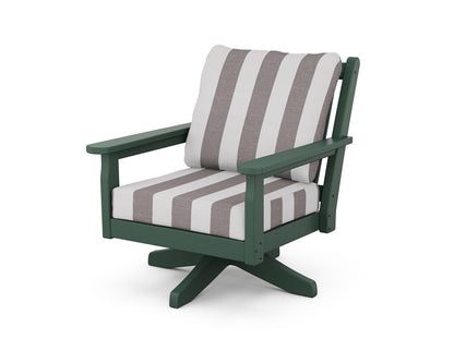 POLYWOOD® Chippendale Deep Seating Swivel Chair in Green / Cabana Stripe Grey Mist