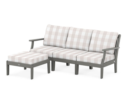 POLYWOOD® Braxton Modular 4-Piece Deep Seating Set with Ottoman in Slate Grey / Buffalo Plaid Dune Burlap