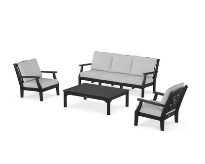 Martha Stewart by POLYWOOD® Chinoiserie 4-Piece Deep Seating Set with Sofa in Black / Granite
