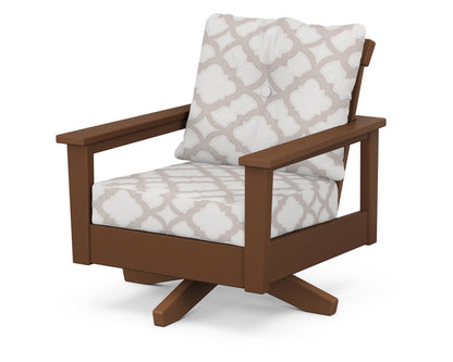 POLYWOOD® Prescott Deep Seating Swivel Chair in Teak / Trellis Dune Burlap