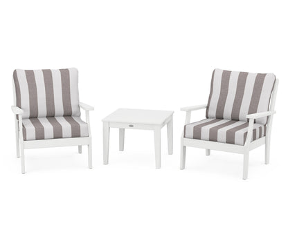 POLYWOOD® Braxton 3-Piece Deep Seating Set in White / Cabana Stripe Grey Mist