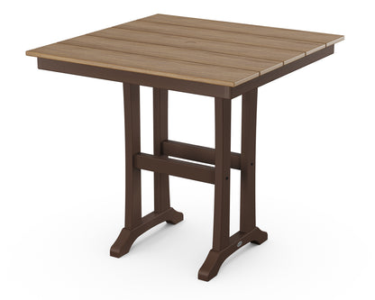 POLYWOOD® Farmhouse Trestle 37" Counter Table in Mahogany / Natural