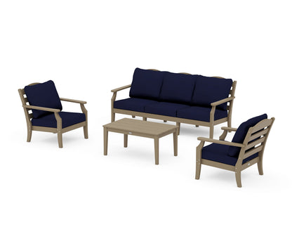 Draper James™ by  POLYWOOD® Savannah 4-Piece Deep Seating Set with Sofa in Vintage Sahara / Navy