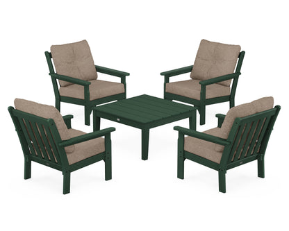 POLYWOOD® Vineyard 5-Piece Deep Seating Conversation Set in Green / Spiced Burlap