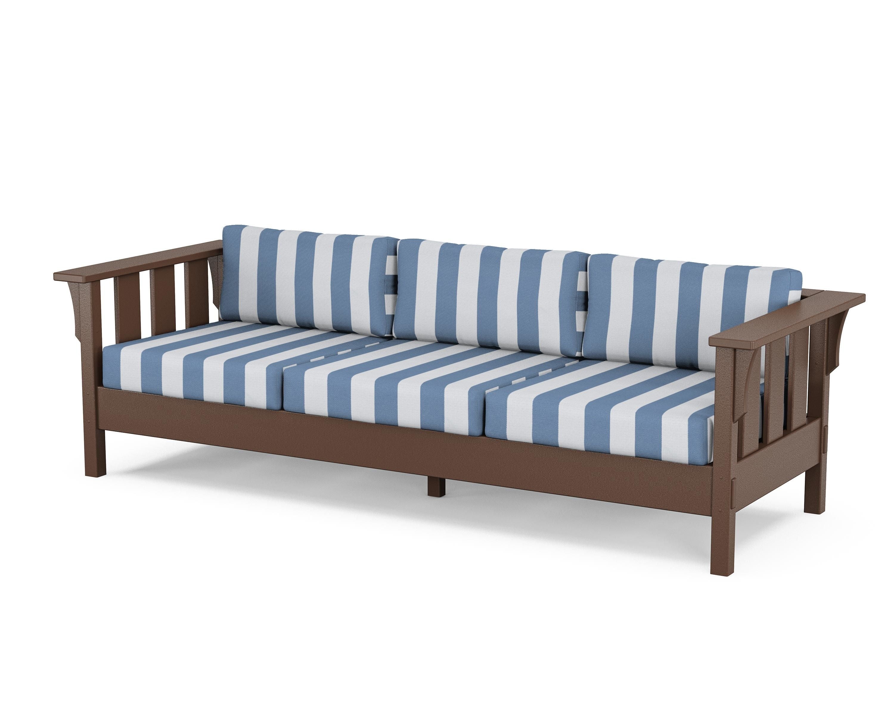 Martha Stewart by POLYWOOD® Acadia Deep Seating Sofa in Mahogany / Cabana Stripe Sky Blue