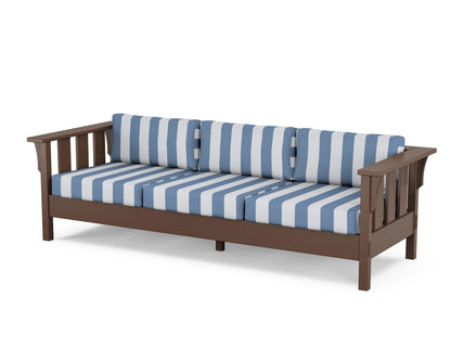 Martha Stewart by POLYWOOD® Acadia Deep Seating Sofa in Mahogany / Cabana Stripe Sky Blue
