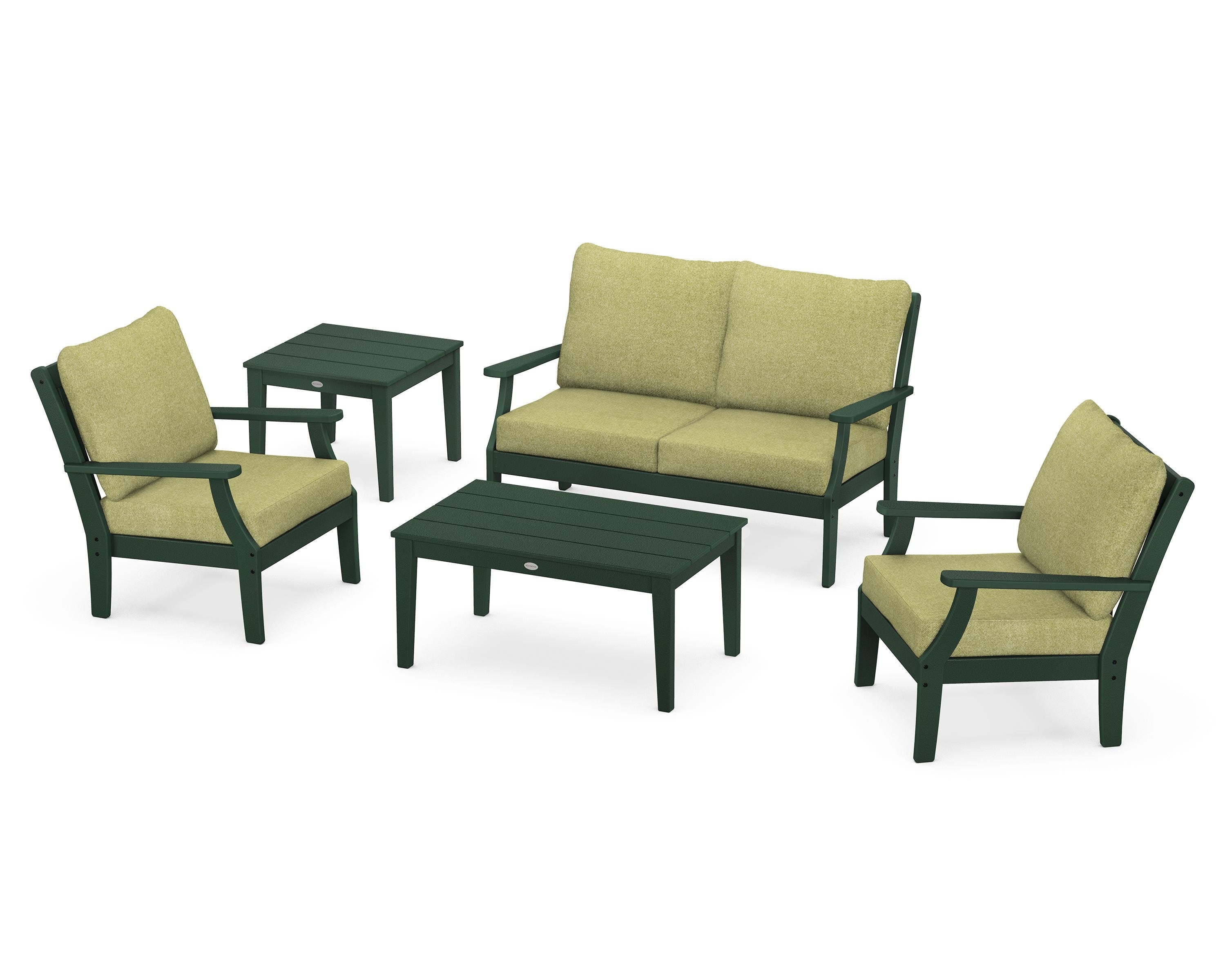 POLYWOOD® Braxton 5-Piece Deep Seating Set in Green / Chartreuse Boucle