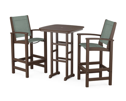 POLYWOOD® Coastal 3-Piece Bar Set in Mahogany / Dupioni Sea Mist Sling