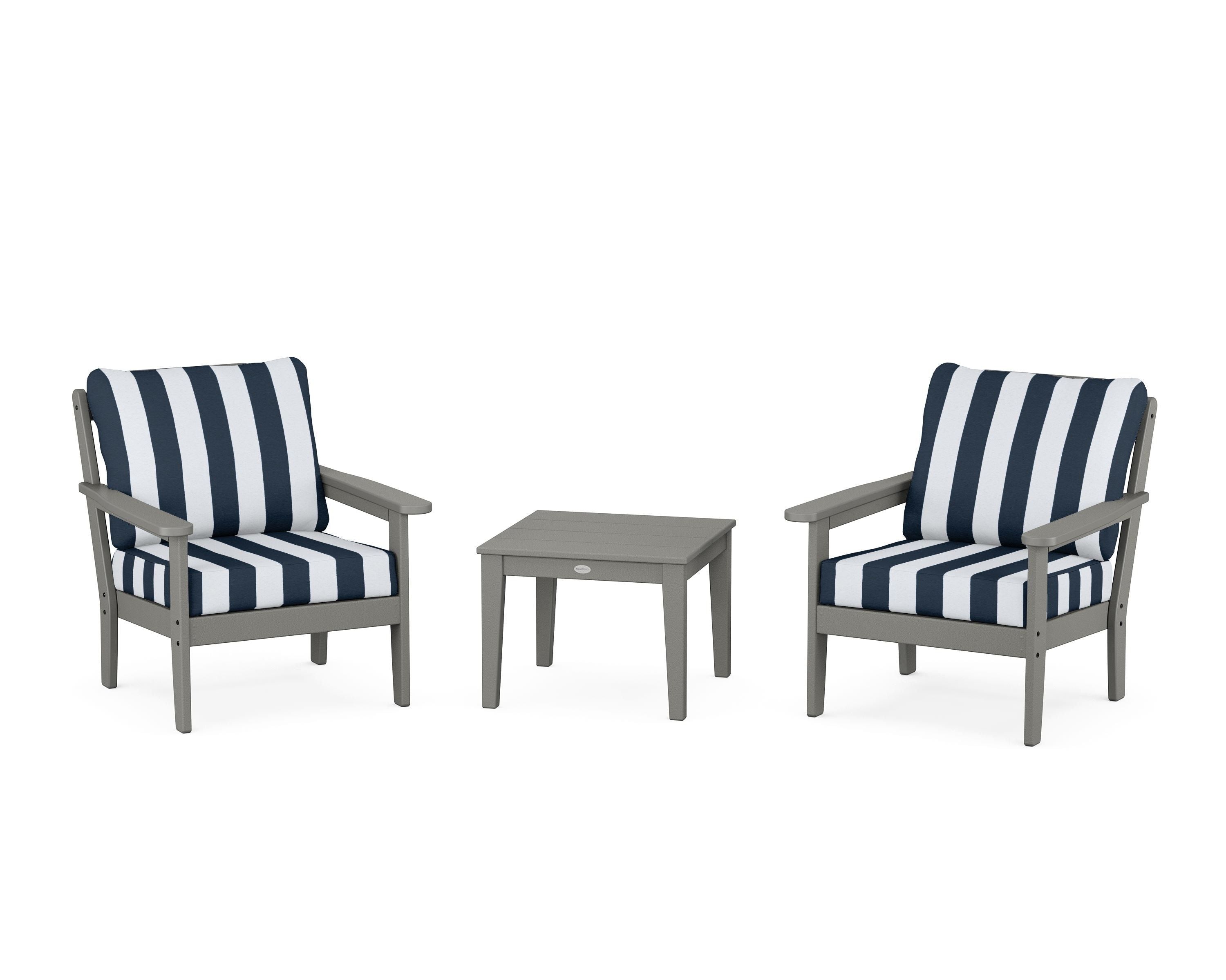 Country Living Cottage 3-Piece Deep Seating Set in Slate Grey / Cabana Stripe Marine Indigo