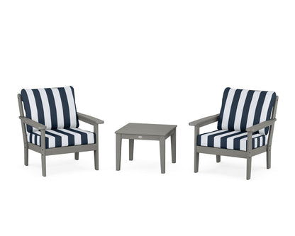 Country Living Cottage 3-Piece Deep Seating Set in Slate Grey / Cabana Stripe Marine Indigo