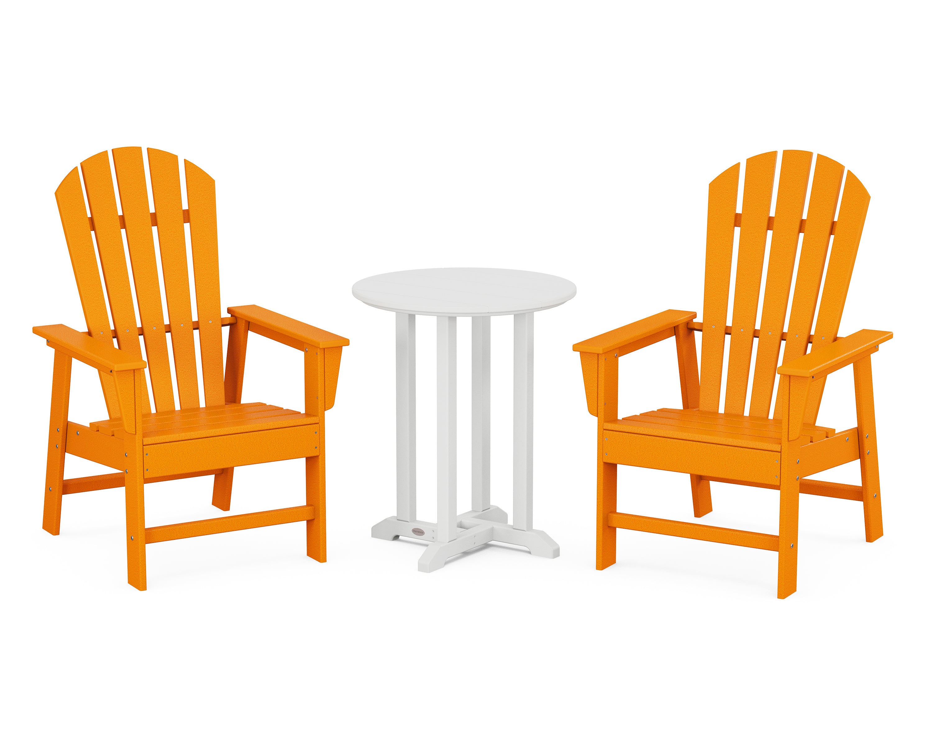 POLYWOOD® South Beach 3-Piece Round Farmhouse Bistro Dining Set in Tangerine / White