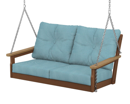 POLYWOOD® Vineyard Deep Seating Swing in Teak / Natural / Lattice Sky Blue
