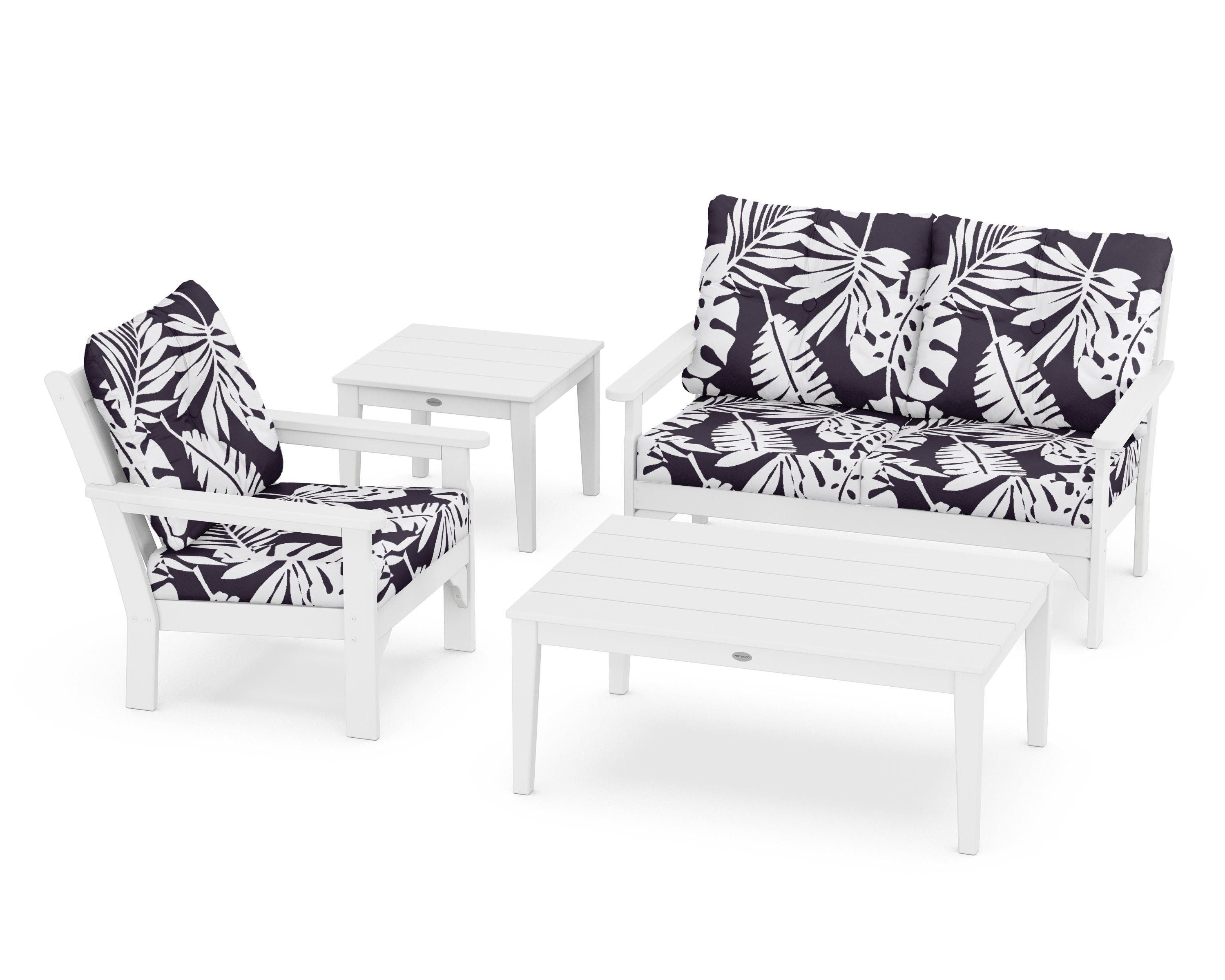 POLYWOOD® Vineyard 4-Piece Deep Seating Set in White / Leaf Navy