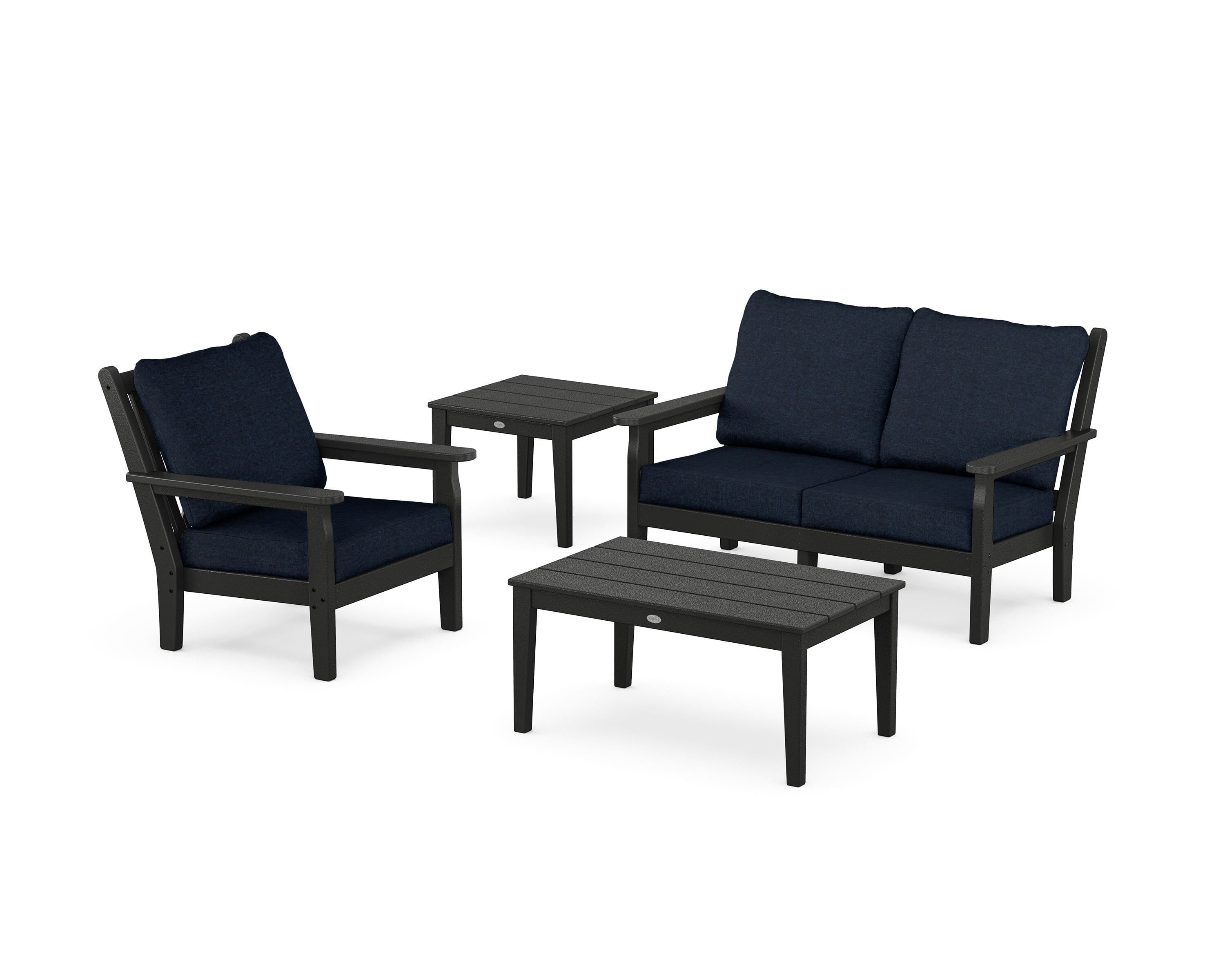 POLYWOOD® Chippendale 4-Piece Deep Seating Set in Black / Marine Indigo