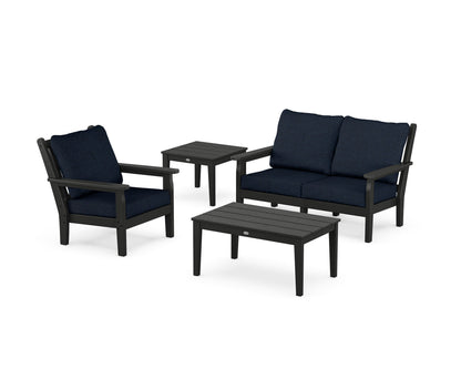 POLYWOOD® Chippendale 4-Piece Deep Seating Set in Black / Marine Indigo
