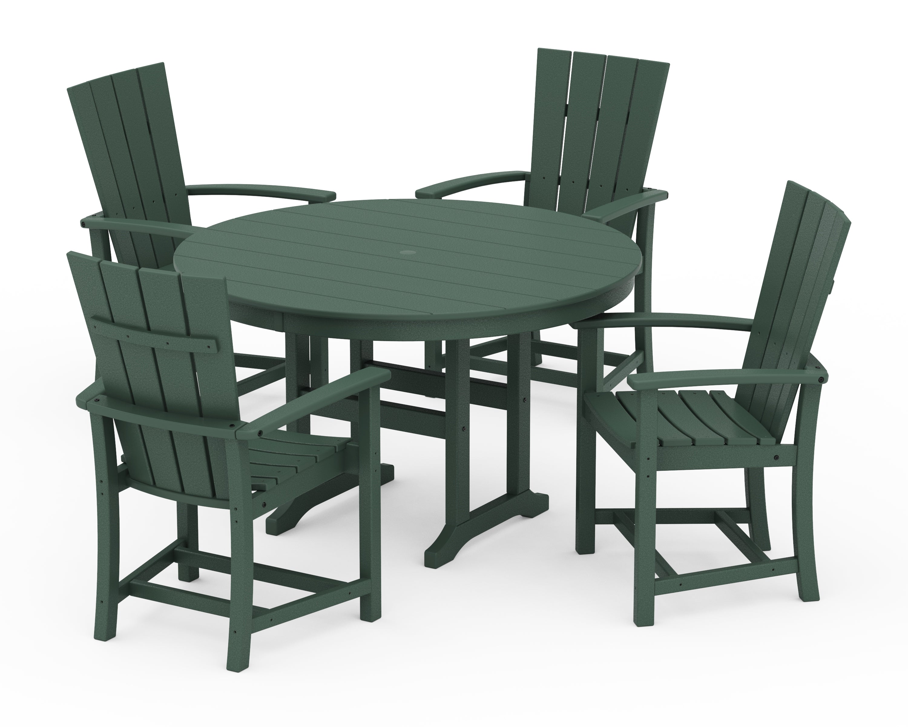 POLYWOOD® Quattro 5-Piece Round Farmhouse Dining Set in Green