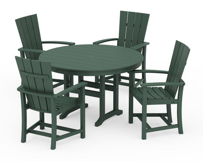 POLYWOOD® Quattro 5-Piece Round Farmhouse Dining Set in Green