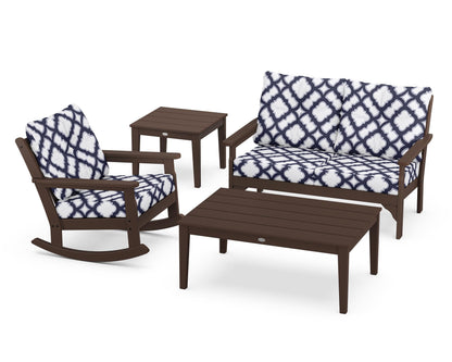 POLYWOOD® Vineyard 4-Piece Deep Seating Rocker Set in Mahogany / Trellis Navy