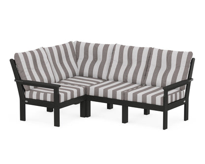 POLYWOOD® Vineyard 4-Piece Sectional in Black / Cabana Stripe Grey Mist