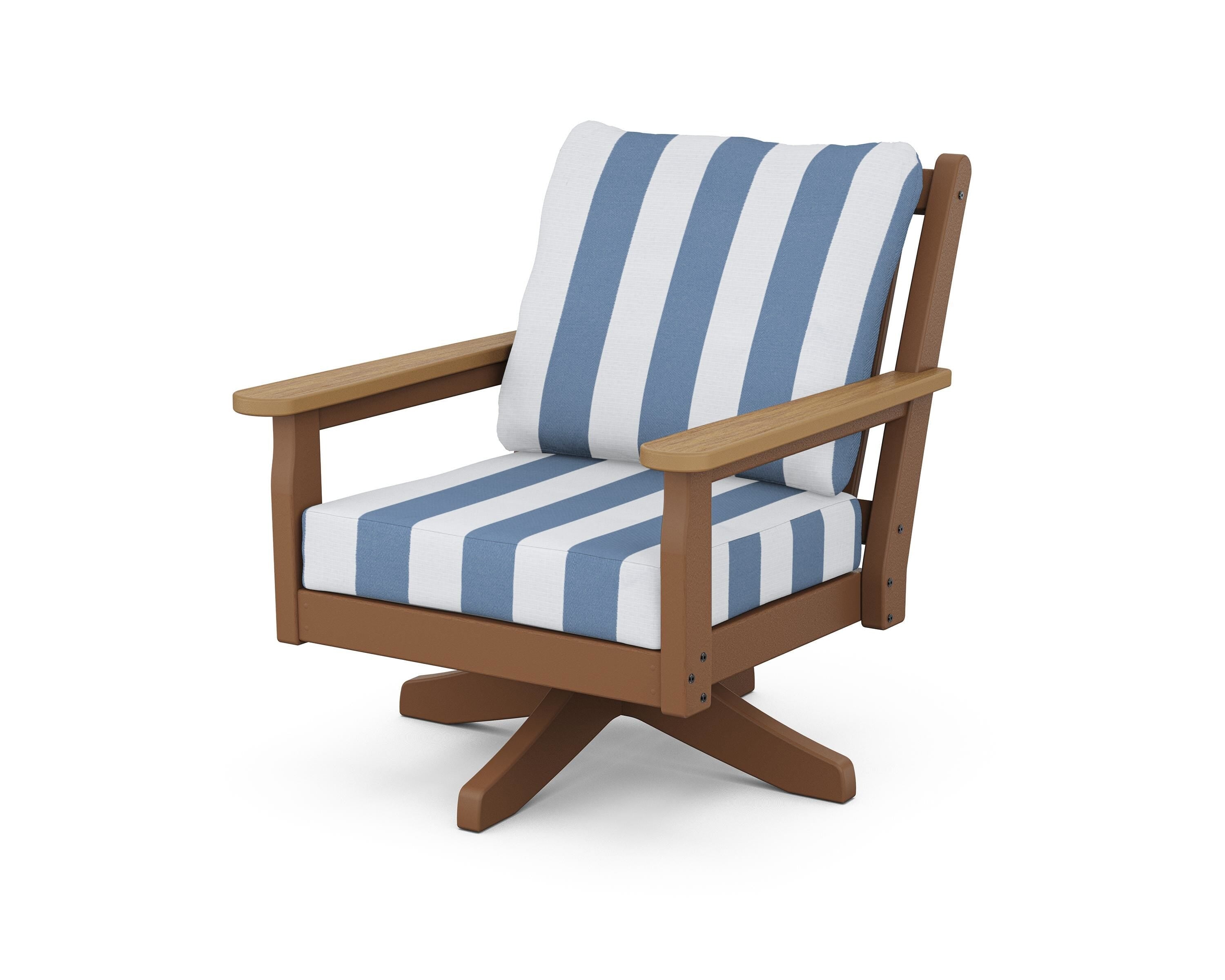 POLYWOOD® Chippendale Deep Seating Swivel Chair in Teak / Natural / Cabana Stripe Sky Blue
