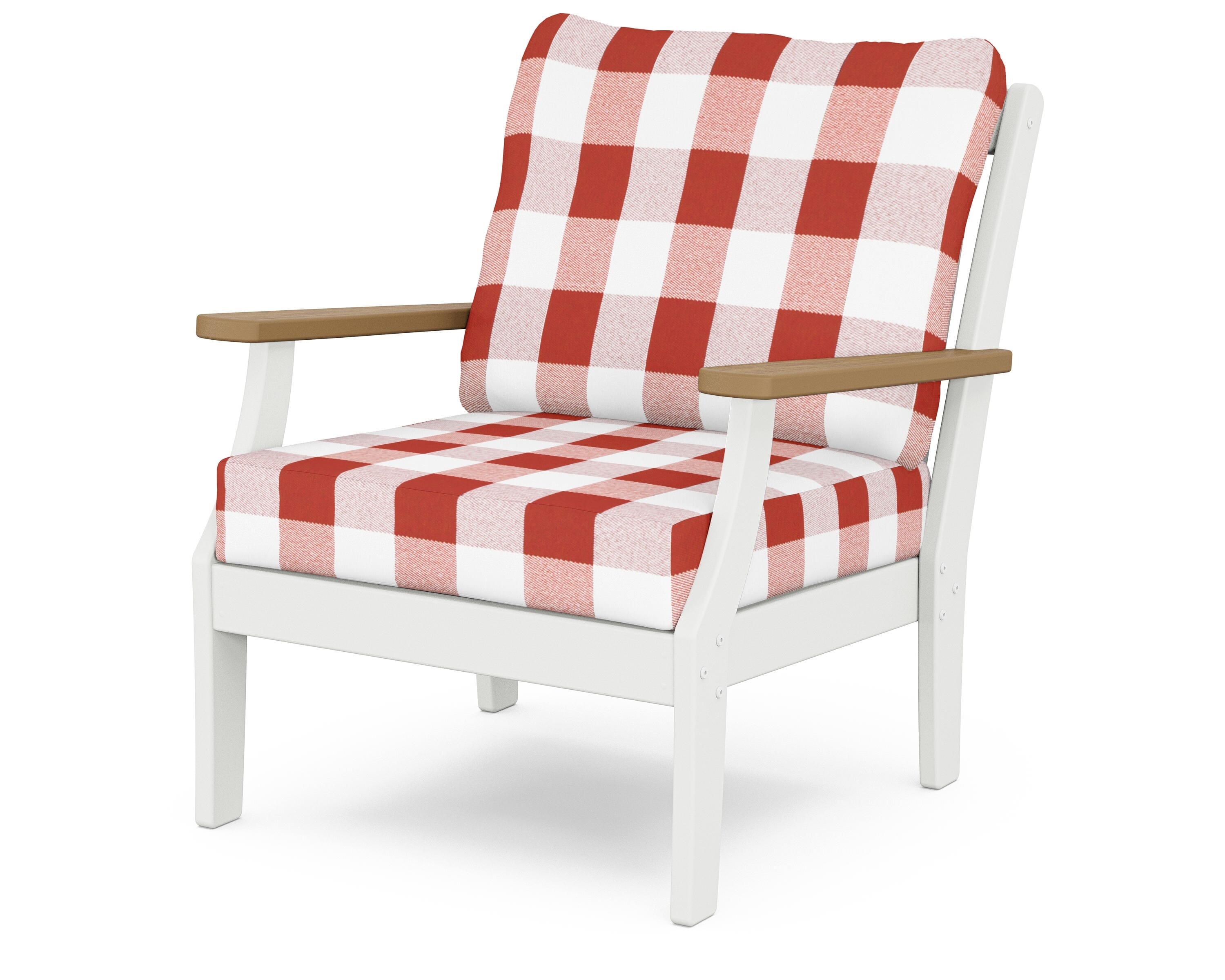 POLYWOOD® Braxton Deep Seating Chair in White / Natural / Buffalo Plaid Crimson