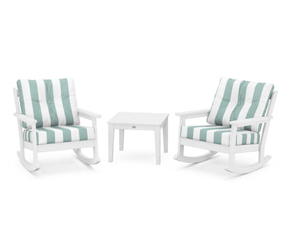 POLYWOOD® Vineyard 3-Piece Deep Seating Rocker Set in White / Cabana Stripe Glacier Spa