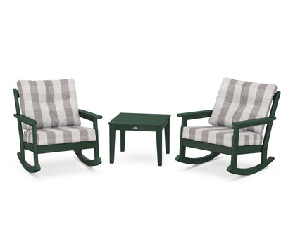 POLYWOOD® Vineyard 3-Piece Deep Seating Rocker Set in Green / Buffalo Plaid Grey Mist