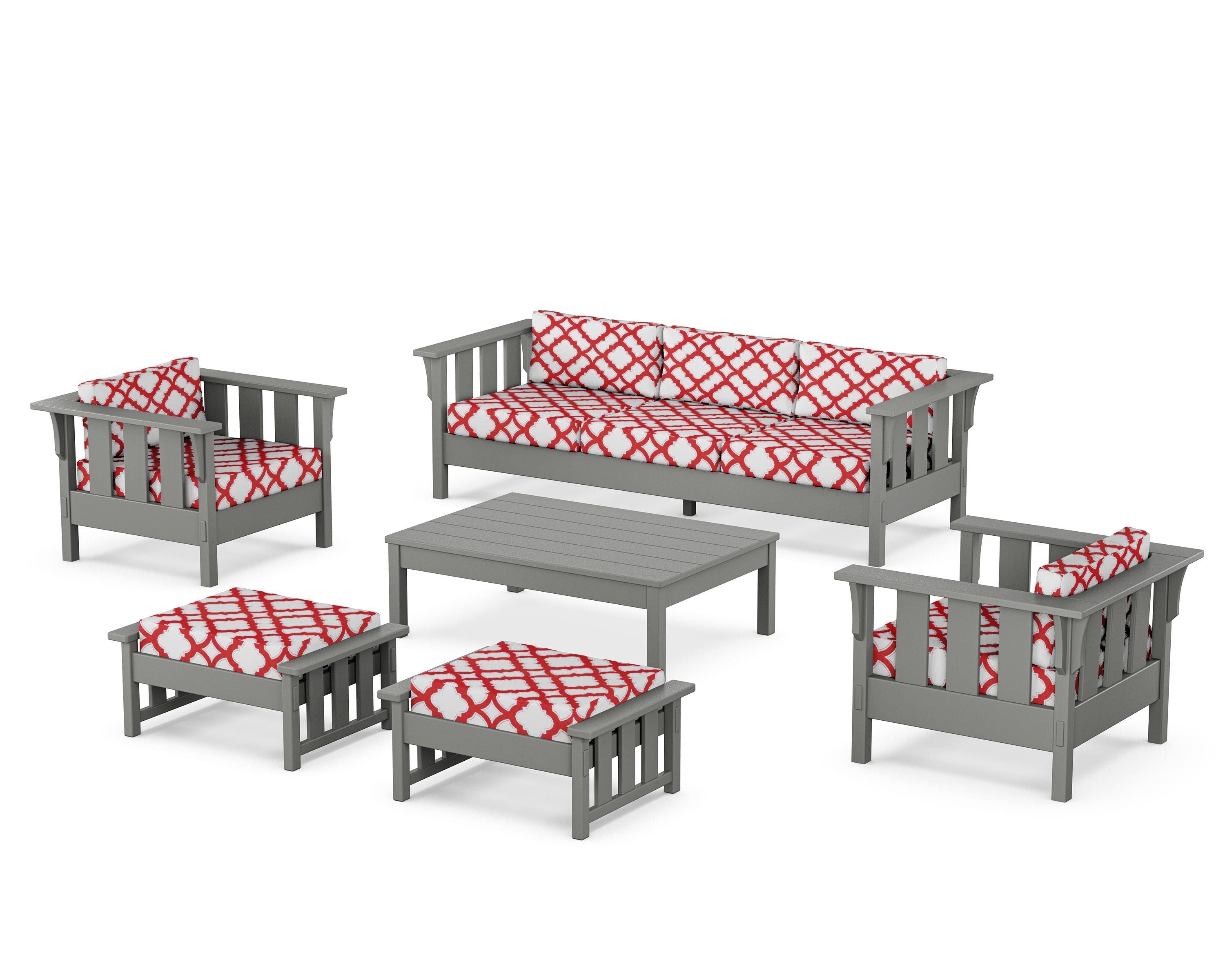 Martha Stewart by POLYWOOD® Acadia 6-Piece Lounge Sofa Set in Slate Grey / Trellis Crimson