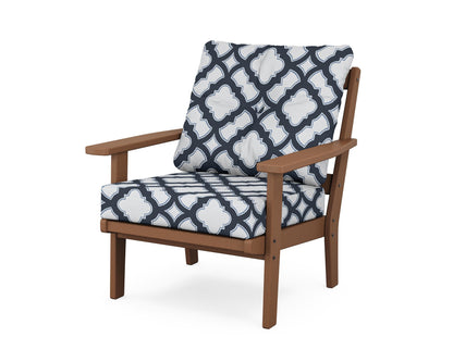 POLYWOOD® Prairie Deep Seating Chair in Teak / Trellis Marine Indigo