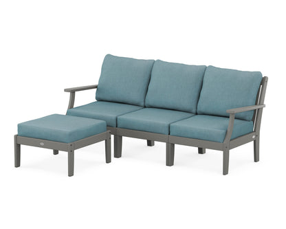 POLYWOOD® Braxton Modular 4-Piece Deep Seating Set with Ottoman in Slate Grey / Ocean Teal