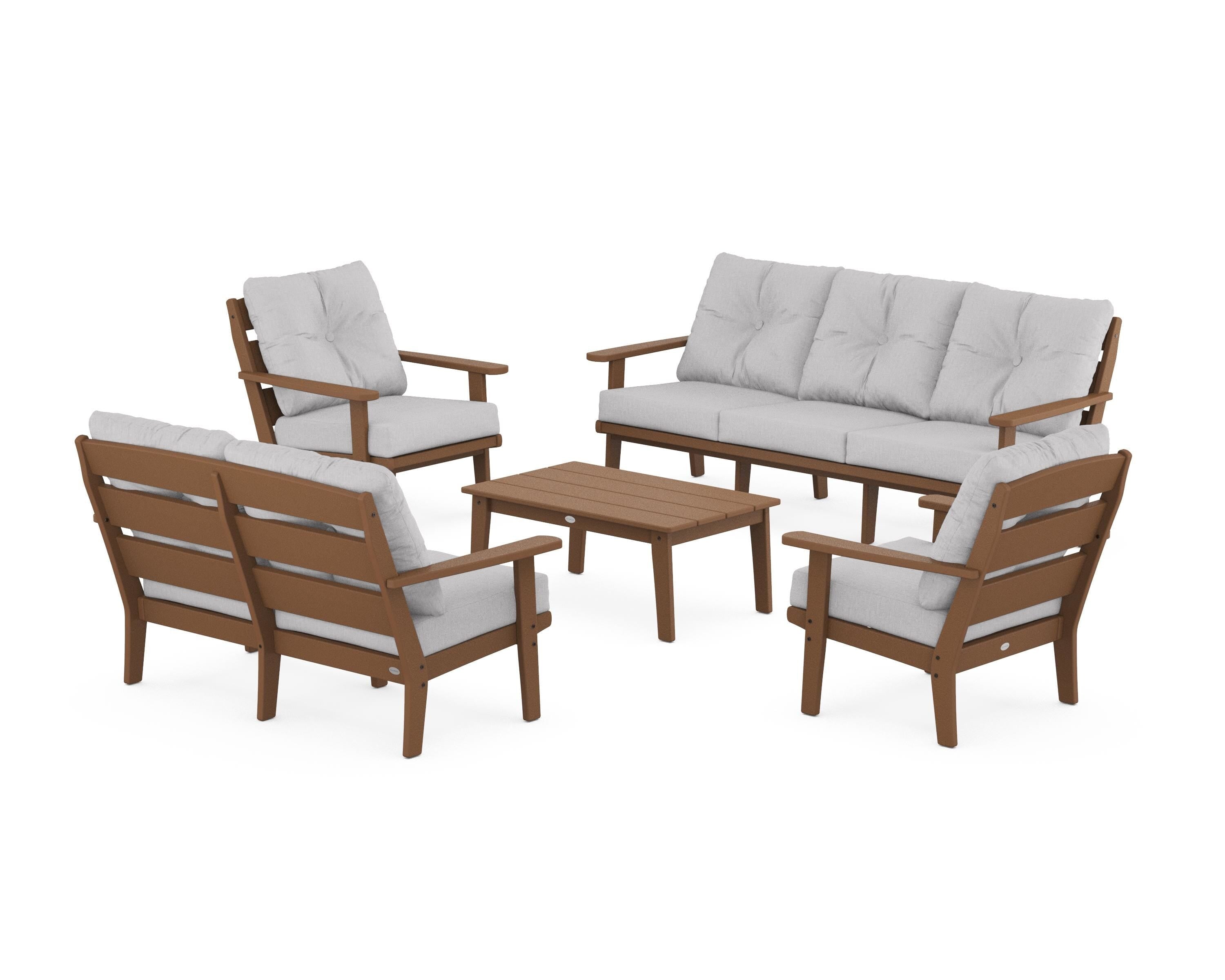 POLYWOOD® Lakeside 5-Piece Lounge Sofa Set in Teak / Granite