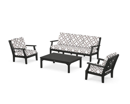 Martha Stewart by POLYWOOD® Chinoiserie 4-Piece Deep Seating Set with Sofa in Black / Trellis Grey Mist