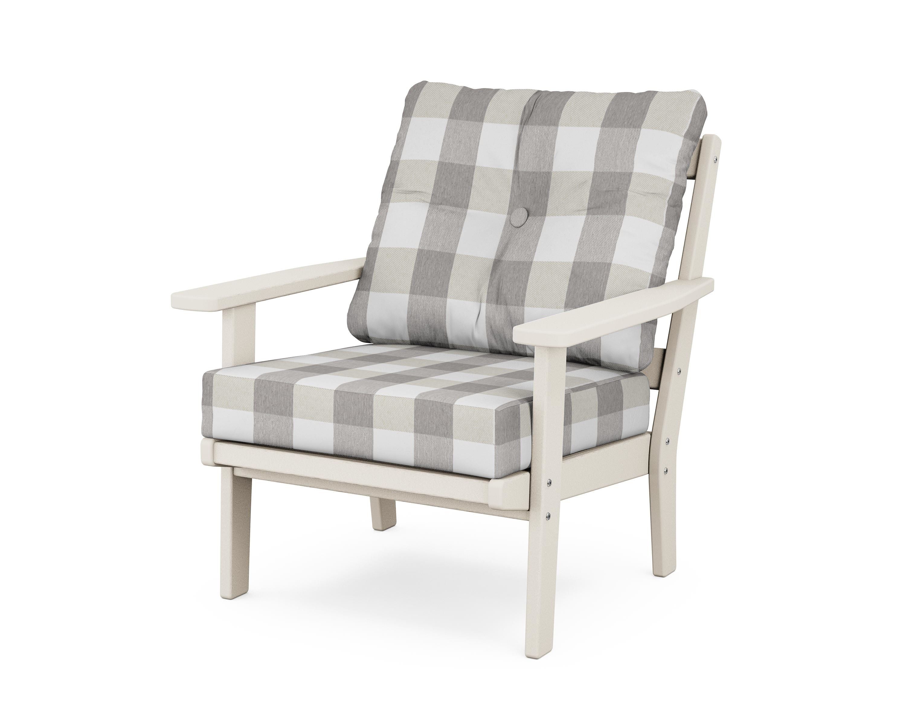 POLYWOOD® Oxford Deep Seating Chair in Sand / Buffalo Plaid Grey Mist