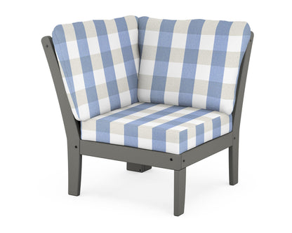 POLYWOOD® Braxton Modular Corner Chair in Slate Grey / Buffalo Plaid Sky Blue